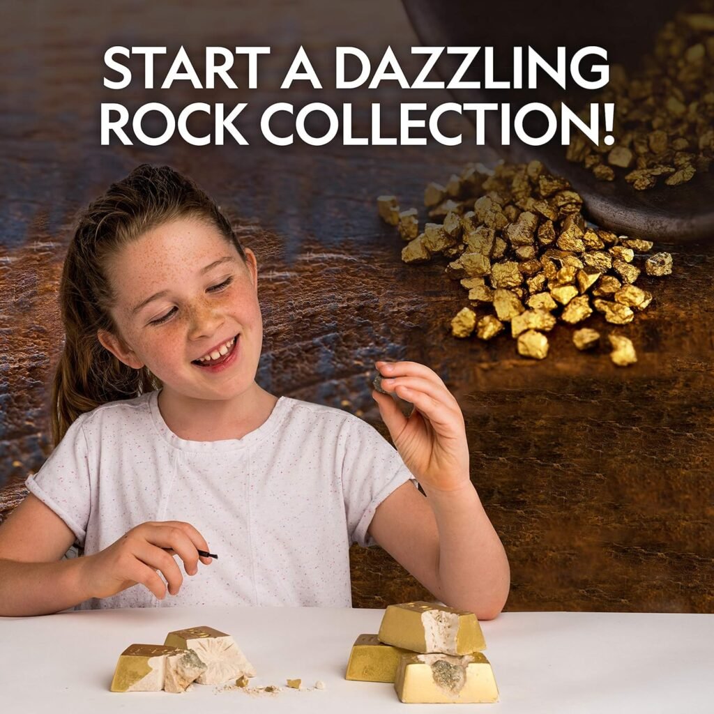 NATIONAL GEOGRAPHIC Fool’s Gold Dig Kit – 12 Gold Bar Dig Bricks with 2-3 Pyrite Specimens Inside, Party Activity with 12 Excavation Tool Sets, Great Stem Toy for Boys Girls or Party Favors