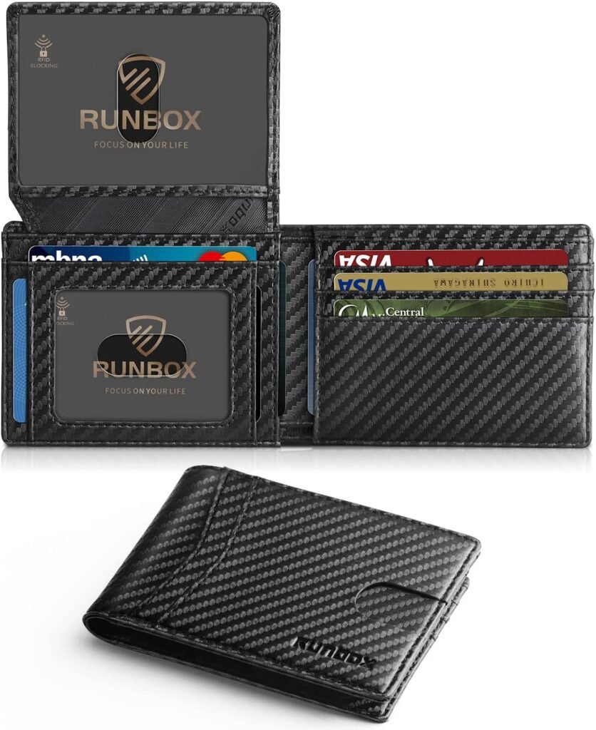 RUNBOX Mens Wallets 15 Card Holder Slim Rfid Leather 2 ID Window With Gift Box Mens Accessories